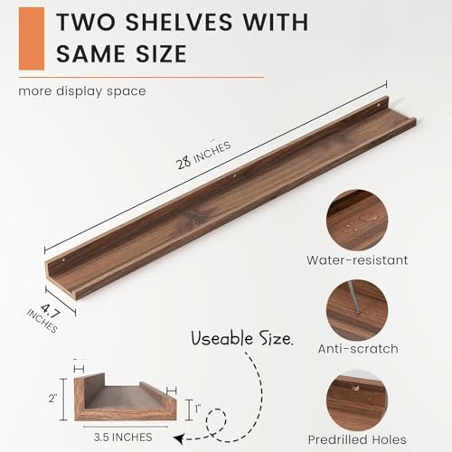 Image of Solid Wood Floating Wall Shelf | Premium Wall Mounted Wooden Shelf for Living Room, Bedroom & Office | Modern Minimalist Decor Shelf | 28 Inch | Teak Finish | 2 Pcs Set