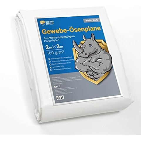 GUARD SHIELD Abdeckplane Gewebeplane mit Ösen 2x3m 160g/㎡ Weiß Schutzplane Allzweckplane Wasserdicht, Reißfest, UV-stabilisiert, Schimmelresistent Cover