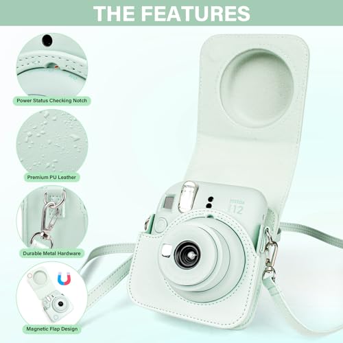 Estuche de piel para cámara Fuji Mini 12 color verde menta miniatura 6