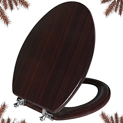 Elongated Toilet Seat Molded Wood Toilet Seat with Zinc Alloy Hinges Easy to Install also Easy to Clean Anti-pinch Wooden Toilet Seat by Angol Shiold (Elongated Dark Brown)
