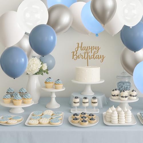 Image of Dusty Blue and White Silver Balloons for Bride Bachelorette Party Decorations- 35Pcs 12in Baby Blue, White, Clear, Diamond Silver Latex Baloons for Bridal Shower, Baby Shower Boy Party Decor
