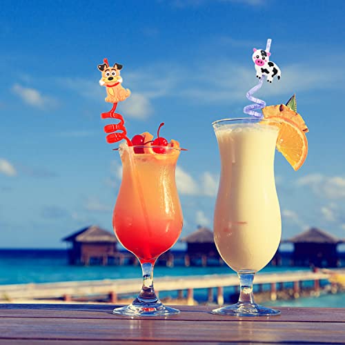 8pc Animal Image Party Spiral Knotted Curly Reusable Straws with 2 Straw Cleaning Brushes for Milk Juice, Cocktails, Bars - Image 4