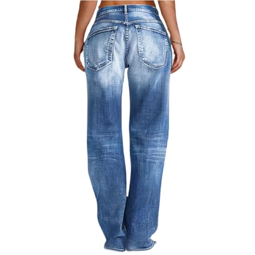 Jeans for Women Straight Leg Low Rise Distressed Pants Ripped Baggy Button Down Boyfriend Denim Trouser with Pockets3
