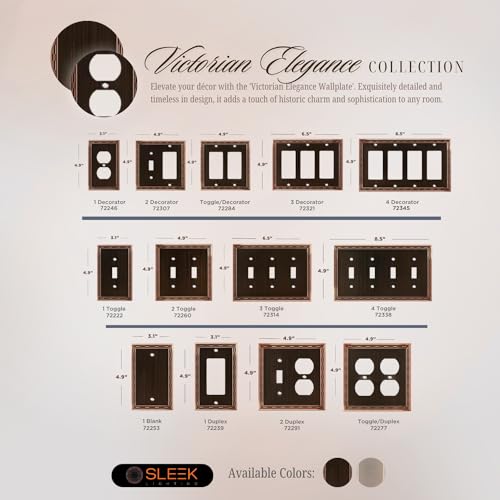 SleekLighting Double Decorator Wall plates | Decorative Zinc Cast Bronze Finish | Aged Oil-Rubbed electric Outlet Switch Covers| Style: 2 Gang Decorator (2 Pack) by SLEEKLIGHTING - Used condition - Image 3