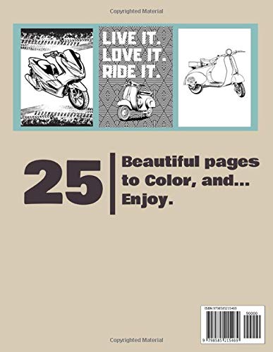 Scooter Motorcycle Coloring Book – 25 designs - 58 pages - 8.5x11in.: 25 beautiful pages to color and enjoy. | Vintage & Modern two wheels for kids & teens. image 3