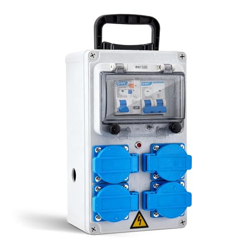 Coffret Électrique de Chantier 230 V, IP67 16A Coffret Chantier Répartiteur Mural avec Disjoncteur, Répartiteur de Courant 16A Distributeur de Courant...