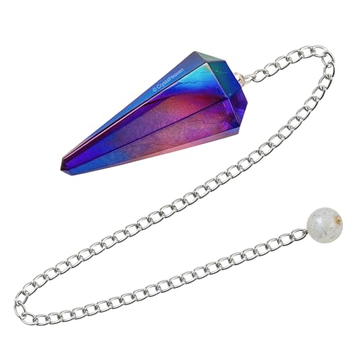 Image of Certified Amethyst Aura Quartz Pendulum Dowsing Tool - Natural Crystal Pendulum for Spiritual Guidance - Premium Dowser Pendulum for Accurate Divination and Energy Healing - Perfect for Energy Healing and Chakra Balancing - Handcrafted with Precision and Elegance