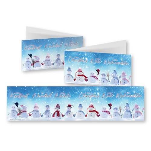 Edition Colibri Conjunto de 10 divertidos cartões de Natal com envelope: DIN longo (42 x 10,5 cm), cartões dobráveis multilingues com divertidos bonecos de neve (11158)
