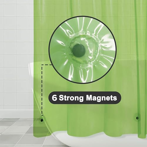 Image of Barossa Design Clear Green Shower Curtain Liner - PEVA Heavy Duty Shower Liner with 6 Magnets and Metal Grommets, 72 inch x 72 inch Waterproof Bathroom Curtains - Clear Green