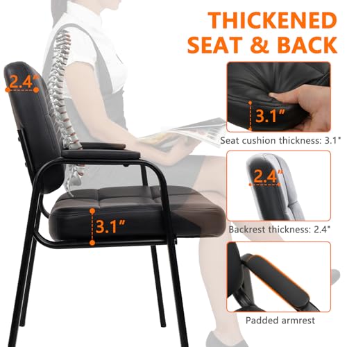 Image of CLATINA Big & Tall 500 lbs Leather Office Reception Chair No Wheels with Padded Arms, Waiting Room Guest Chair for Elderly Home Desk Conference Room Lobby Side Salon Clinic, Black