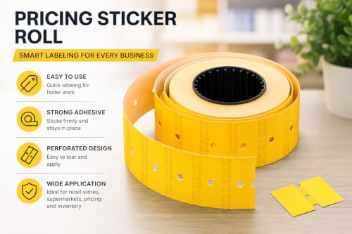Image of SAMVARDHAN Price Labels Paper Tag Mark Sticker for MX-5500 Price Gun Labeller, 10 Rolls (Yellow MRP)