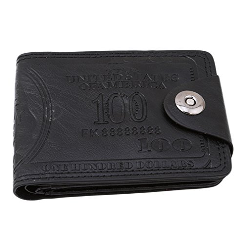 Men US Dollar Bill Wallet PU Leather Credit Card Photo Holder Bifold Billfold With Buttons (Black)2