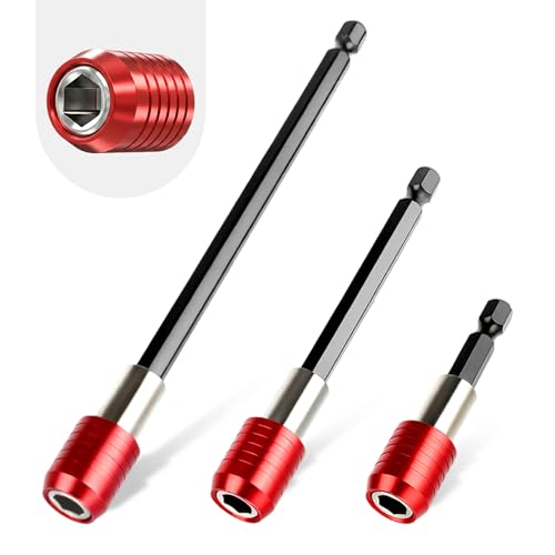 UoreFloo 3-Piece Magnetic Drill Bit Extension Set 1/4 Inch Hex Shank Quick Release Screwdriver Bit Holders 2/4/6 inch Lengths Heavy-Duty CR-V Steel for Impact Drivers Drills & Hex Bits