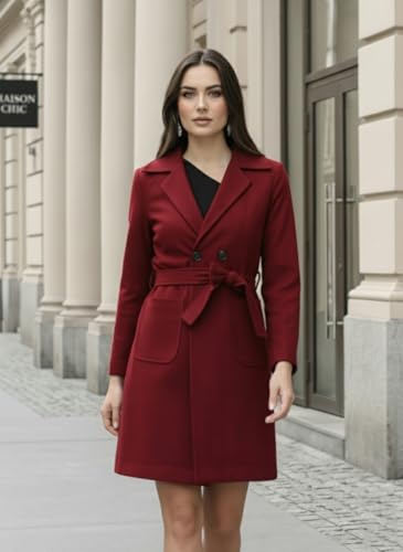 Image of CHKOKKO Women Classic Long Winter Coat Double Breasted | Knee Length Design with a Sophisticated Spread Collar and Convenient Front Pockets for All Occasions