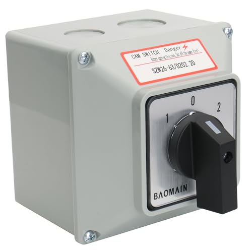 Baomain Universal Rotary Changeover Switch with Master Switch Exterior Box 660V 63A 8 Terminals 3 Position 2 Phase SZW26-63/D202.2D