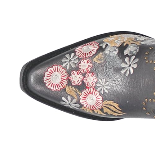 Dingo Womens Poppy Floral Embroidered Metallic Studded Snip Toe Casual Boots Knee High Mid Heel 2-3" - Grey4