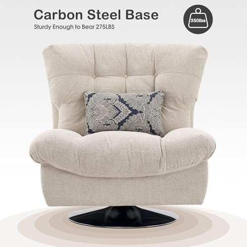 MCombo Swivel Accent Chair, Modern Tufted Upholstered Armless Chairs, Wide Seat Single Sofa Chair for Living Room Bedroom LW753 (Cream White) - Thumbnail 3