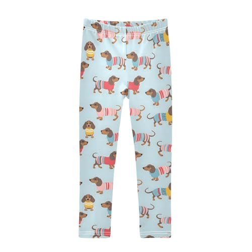 senya Girls Printed Leggings Yoga Pants Happy Dachshund Dogs Pattern for Kids in 4t to 10 Years, 4T