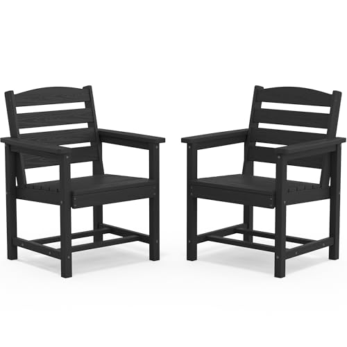 Image of SERWALL Outdoor HDPE Dining Chairs with Arms & Widended Seat, Set of 2, Black