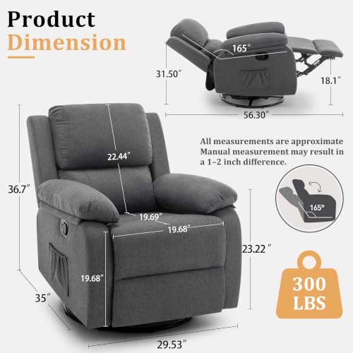 Image of Korser Recliner Chair, 360 Swivel Rocker Chair for Adults, Small Rocking Recliner for Small Spaces, Upholstered Fabric Glider Recliner Nursery