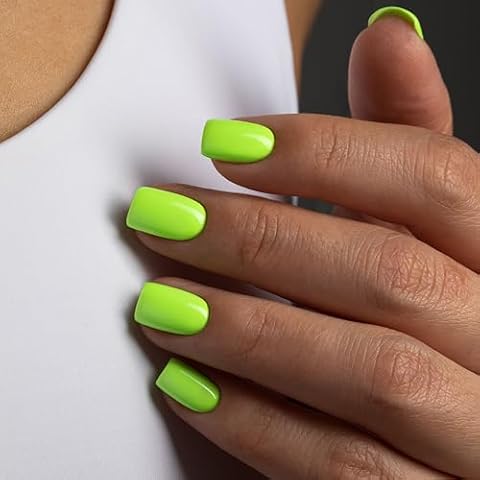 XCREANDO 48Pcs Neon Green Short Square Press On Nails Cover