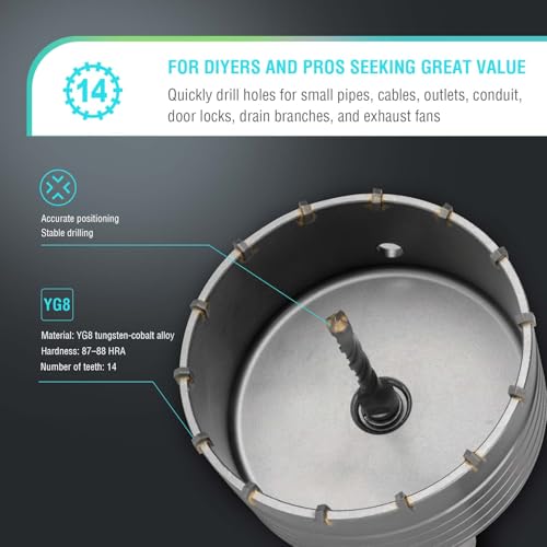 Image of BINOTA 125 mm (4-15 /16 inch) Concrete Hole Saw with SDS-Plus Shank | Tungsten carbide drill bit; SDS-Plus shank (220 mm); Cross-type center drill; Dry drilling for concrete /brick /stone /masonry