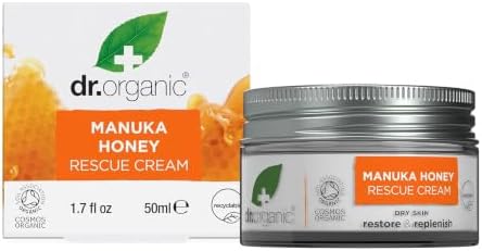 Dr. Organic Manuka Honey Rescue Cream | Nourishing and Soothing Face Cream for Dry Skin, Intensive Hypoallergenic Emollient, Certified Organic, Paraben & SLS-Free, Natural, 50 ml / 1.7 fl oz