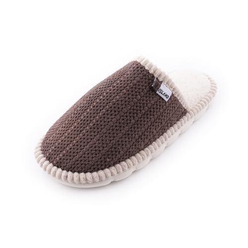 R-ISLAND Pantuflas de invierno para hombre,Adulto,La suela hecho con PVC,Antideslizante,Cómodo,Ligero y calientito,Evita Frió..Genial para casa,salon.(Brownie 44)