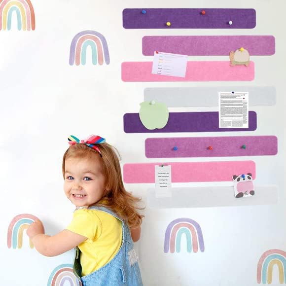 Vista 6 de Vuzvuv 8 tiras de barra de corcho con 50 alfileres y notas adhesivas, tiras autoadhesivas para tablón de anuncios que no dañan la pared, tablero