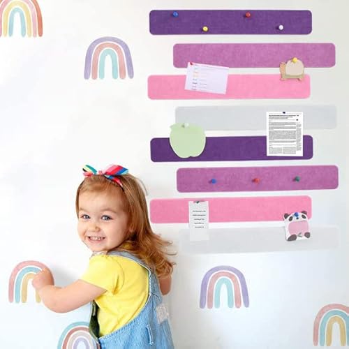 Vuzvuv 8Pcs Purple Rose Cork Board Bar Strips With 50 Pushpins & Sticky Notes, Self-Adhesive Bulletin Board Strips No Damage For Wall, Felt Pin Board For Paste Notes, Photos, Schedules Offices Home #TOP5