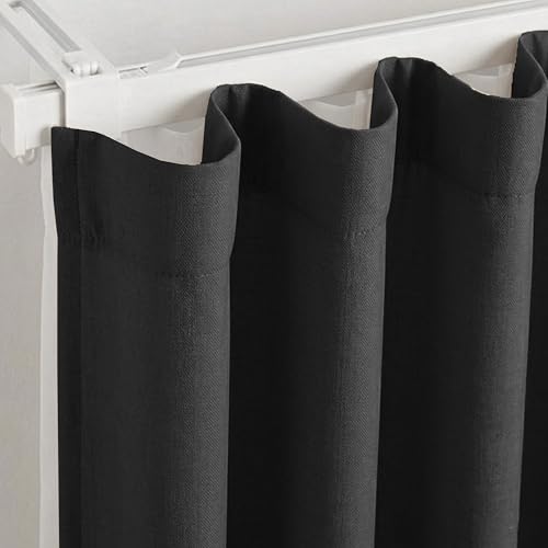 Image of FRESH FROM LOOM Premium 5 ft Window Curtains for Slider Track | Non-Ring Curtains | S-Wave Pleat | | Non-Ring Curtains | S-Wave Pleat | Parda | Blackout Parde | (Black | 5 Feet Long, 1pc Only)