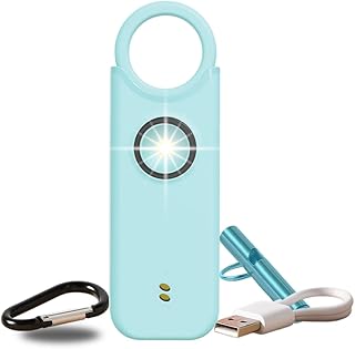 VOLTEK kit sifflet et Alarme personnelle (Azur) Femme Defense + detecteur Porte et fenêtre autodéfense Auto Alarme Mini Autonome + sifflet Urgence personnelle Lampe puissante 135 DB, USB-C, Guide