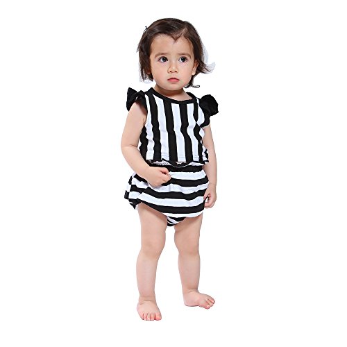 Ding-dong Baby Girls Summer Striped Sleeveless Tops+ Underwear Outfit Sets (12-18M) Black