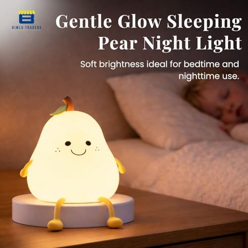 Image of Btag Silicone Pear Night Lamp - Touch-Control Color-Changing LED Light for Kids' Bedroom Decor, Home Decor Gift Items for Women (Pear Lamp)