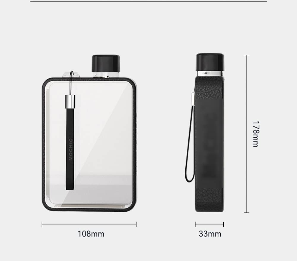 GANDUNQIBotella De Agua Plana Deportiva, Taza De Viaje PortáTil A5, Botella De Agua Sellada A Prueba De Fugas, Material Seguro, Adecuado para Acampar, Gimnasio, Al Aire Libre-Grey