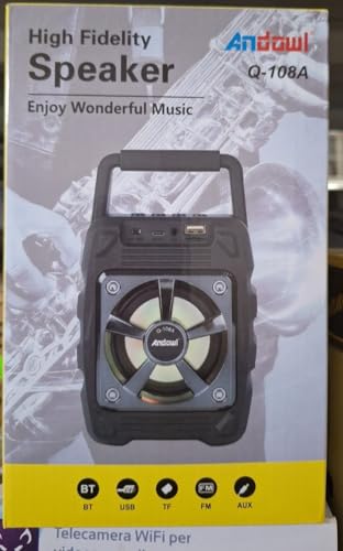Generico Q-108A - Altavoz Bluetooth Hi-Fi, batería de 34 horas, USB/FM/AUX, con micrófono integrado