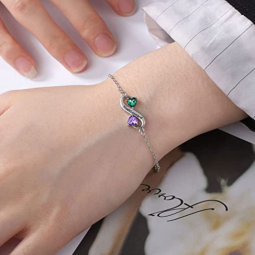 Wsx Real Gold Two Heart Birthstones Infinity Symbol Charm Bracelet For Women Engraved Jewelry Gift Idea For Mother Day Christmas #TOP3