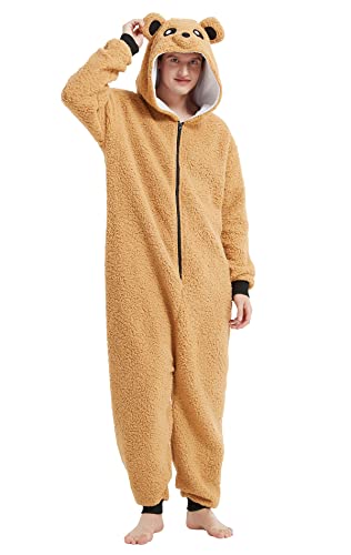 Loiahoer Unisexe Costume d'ours Lambswool Onesie Pyjama Costume Déguisement Peluche Marron Ours Combinaison Pyjama,Animaux Carnaval Cosplay Costume de...