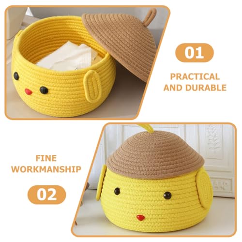 Cesta para huevos de cuerda tejida con forma de pollito amarillo para organizar su cocina 4