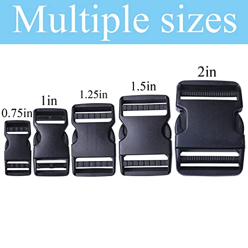 J.carp 4 Pack 3/4" Wide Quick Side Release Buckles, Dual Adjustable No Sewing Slide Clips Snaps, Heavy Duty Plastic Replacement For Nylon Strap Backpack Nylon Webbing Belt Fanny Pack Pet Dog Collars #TOP3