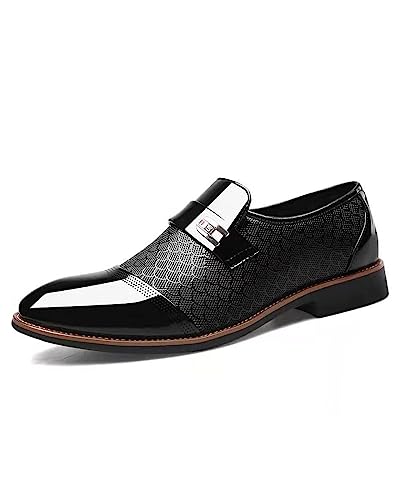 Mens Loafers Fashion Lace-ups Breathable Cut Out Slippers Patent Leather Brogues Business Wedding Dress Shoes Black