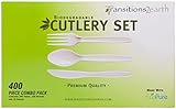 Transitions2earth Biodegradable EcoPure Fork, Knife, Spoon Combo Pack - Box of 400 (200 Forks + 130 Spoons + 70 Knives) - Plant a Tree with Each Item Purchased!