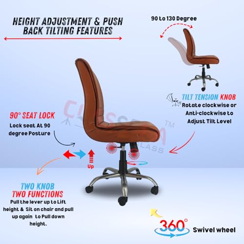 Image of NEWTURN Maxson ARMLESS (PRE-Assembled) with Heavy Duty Metal Stand Ergonomic Premium Leather Revolving Office Chair with 1 Years Warranty(TILT pushback Mechanism)