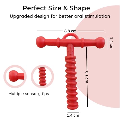 Image of B-Arm Chewy Tube- Spiral Design (Red)| Chewing Tube for ADHD, Autism & Sensory Disorder| Upgraded Design for Oral Stimulation| Teether Toy for Children & Adults (Moderate Chewers)