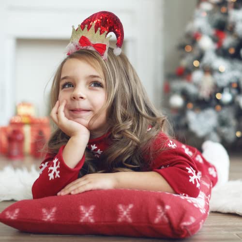 Red Sequin Santa Hat Headband With Gold Tone Glittery Crown, Christmas Themed Hair Accessories For Holiday Parties, Ugly Sweater Party Accessory For Girls, 9.5 Inches Tall, One Size Fits Most #TOP3