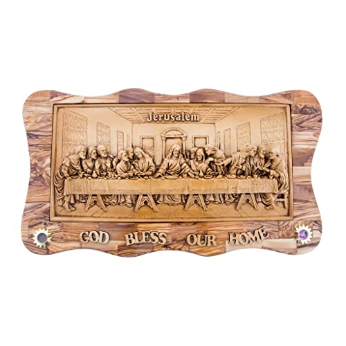 Bethlehem Handicrafts Last Supper, Carved Wooden Wall Hanging Plaque, 17.7" with Holy Land Incense