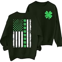NEWWEN St. Patricks Day Sweatshirts for Women Irish Shamrock Shirt American Flag Clover Graphic Pullover Long Sleeve Tops