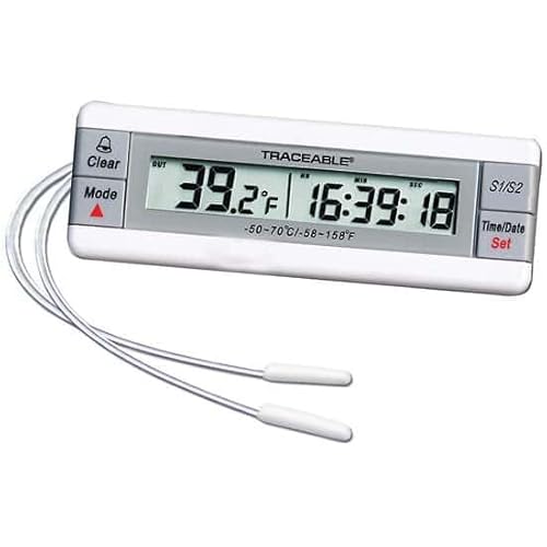 Traceable Calibrated 2-Channel Digital Probe Thermometer with 2 Wire Probes, -58 to 572 Degrees Fahrenheit, 0.1 Resolution