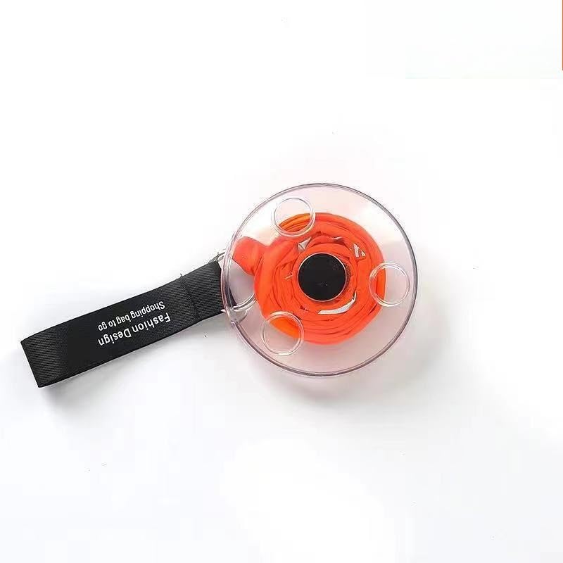 Bolsa de compras retrátil portátil reutilizável e dobrável em estojo de disco pequeno para compras de supermercado, Laranja