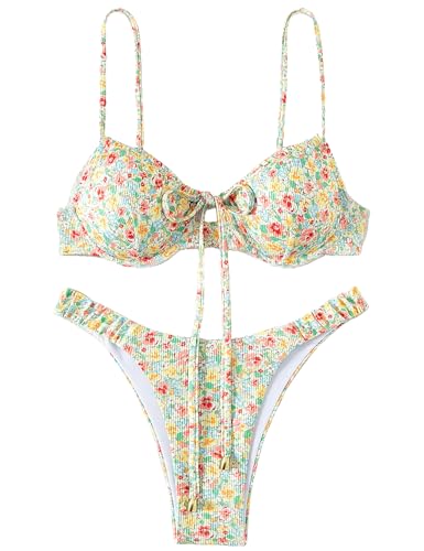 Bikini sexy triangle à lacets et imprimé floral pour un look d'été audacieux
